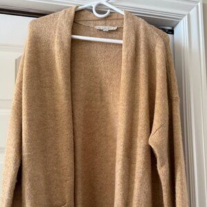LOFT Camel Open Front Cardigan Large Long Cozy Sweater